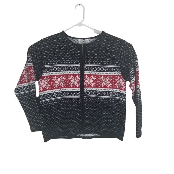 Women's Boundary Waters Sweater XL Full Zip Wool Blend Cardigan Snowflake X-mas - Picture 1 of 6